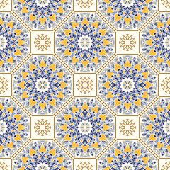 Seamless colorful patchwork in turkish style. Vintage decorative elements. Hand drawn background. Islam, Arabic, Indian, Ottoman motifs. Perfect for printing on fabric or paper, ceramic tile