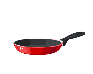 Red frying pan. Kitchen utensil. Vector illustration cartoon flat icon isolated on white background.