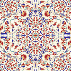 Seamless colorful pattern with mandala. Vintage decorative element. Hand drawn pattern in turkish style. Islam, Arabic, Indian, ottoman motif. Vector illustration