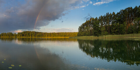 wide panorama of a beautiful, calm and wild lake