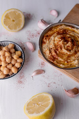Traditional hummus with chickpeas, olive oil and lemon