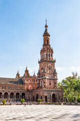 Fototapeta na wymiar It's Central building at the Plaza de Espana in Seville, Andalusia, Spain. It's example of the Renaissance Revival style in Spanish architecture.