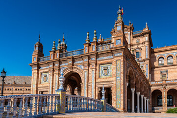 It's Part of the Central building at the Plaza de Espana in Seville, Andalusia, Spain. It's example...
