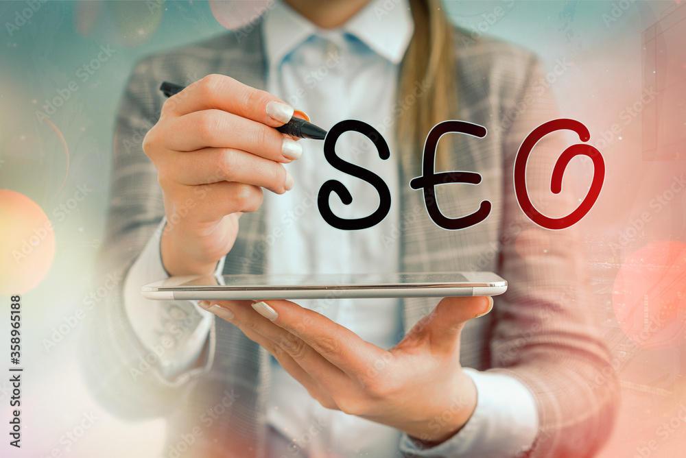 Poster text sign showing seo. business photo text search engine optimization increasing quality and quantit