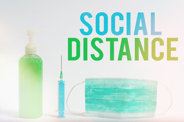 Conceptual hand writing showing Social Distance. Concept meaning maintaining a high interval...