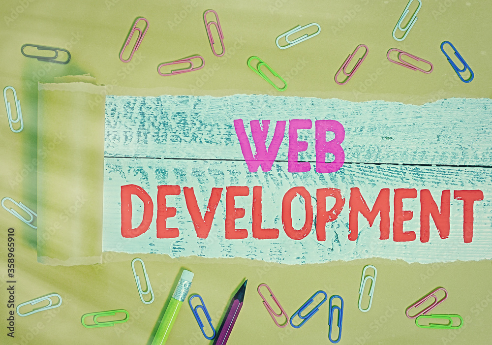 Fototapete Text sign showing Web Development. Business photo text work involved in developing a website for the Internet