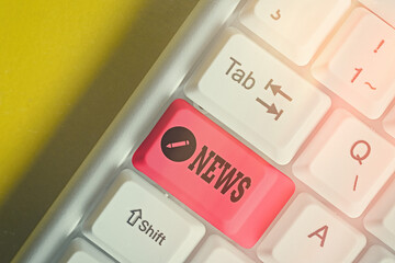 Text sign showing News. Business photo text comprehensive uptodate information from sources all...