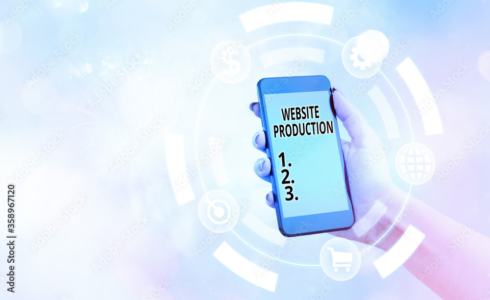 Fototapete Conceptual hand writing showing Website Production. Concept meaning creating sites with layout content and graphic design