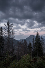 Colorful clouds at sunset above mountains in Poland