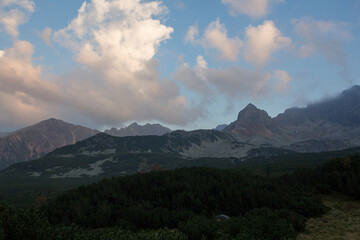 Colorful clouds at sunset above mountains in Poland