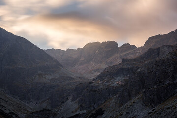 Colorful clouds at sunset above mountains in Poland