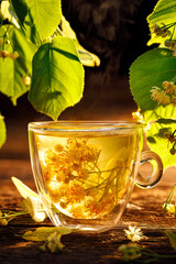Linden tea infusion of linden in a glass cup a healthy and delicious drink