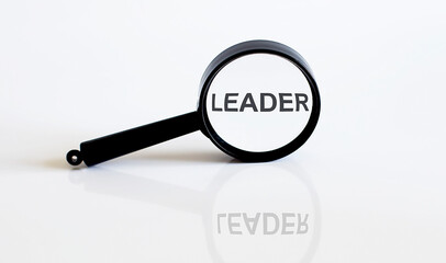 Magnifier with text LEADER on the white background