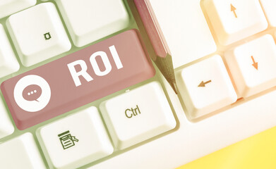 Word writing text Roi. Business photo showcasing performance measure used to evaluate the...