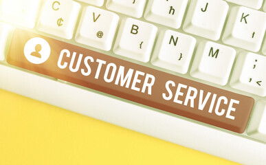 Writing note showing Customer Service. Business concept for direct interaction with the consumers...
