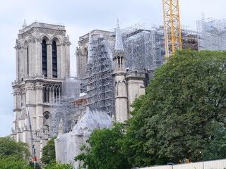 The work on Notre Dame de Paris during the scaffolding disassembly. Paris, 19th june 2020