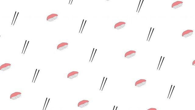 Sushi time, japan food animation video, looping and seamless 4k movie for intro or background for Japanese cuisine takeaway service concept.