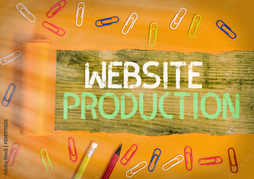 Fototapete Conceptual hand writing showing Website Production. Concept meaning creating sites with layout content and graphic design