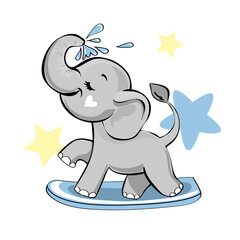 Vector illustration with a cute elephant isolated on a white background. Funny animals for kids