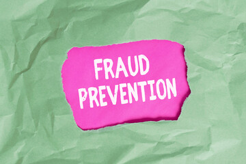 Word writing text Fraud Prevention. Business photo showcasing to secure the enterprise and its processes against hoax Green crumpled ripped colored paper sheet centre torn colorful background