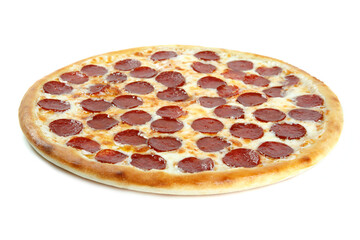 fresh italian classic original pepperoni pizza isolated on white background