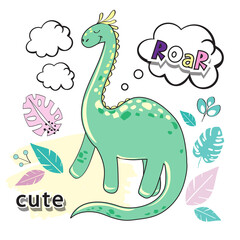 Cute little dinosaur on a white background