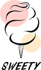 Cotton candy, sweet, food , hand drawn lettering vector isolated illustration on white background.