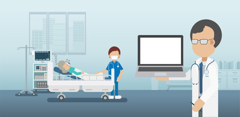 Medical service concept with blank screen notebook