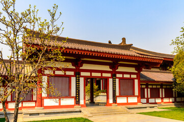Fototapeta premium It's One of the pavilions of the Giant Wild Goose Pagoda complex, a Buddhist pagoda Xi'an, Shaanxi province, China. It was built in 652 during the Tang dynasty. UNESCO world heritage