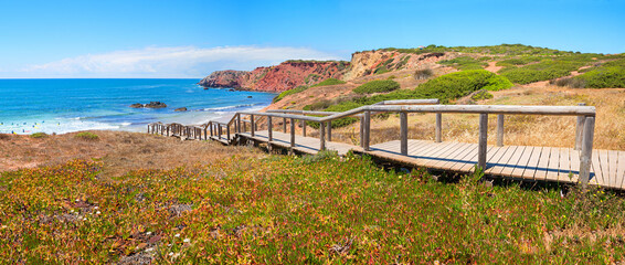 boardwalk to Amado beach west Algarve, beautiful landscape and vegetation