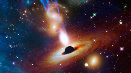 Quasar with jets in the deep space. Elements of this image furnished by NASA - obrazy, fototapety, plakaty