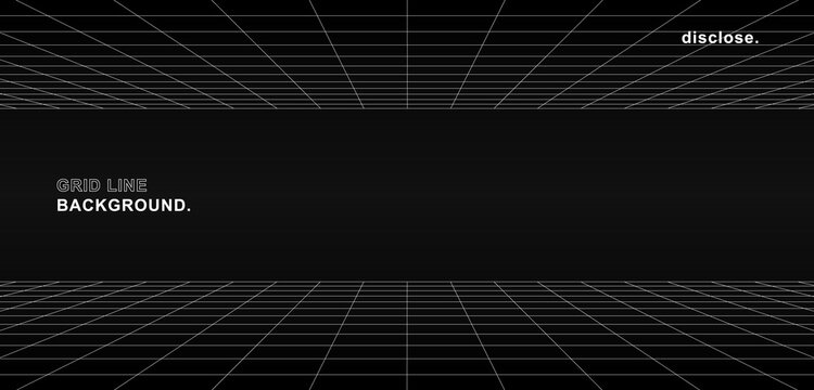 Empty futuristic digital horizontal gap grey-black background with white grid space line color surface. Network cyber technology. banner, cover, terrain, sci-fi, wireframe, and related to background.
