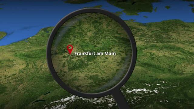 Loupe finds Frankfurt am Main city on the map