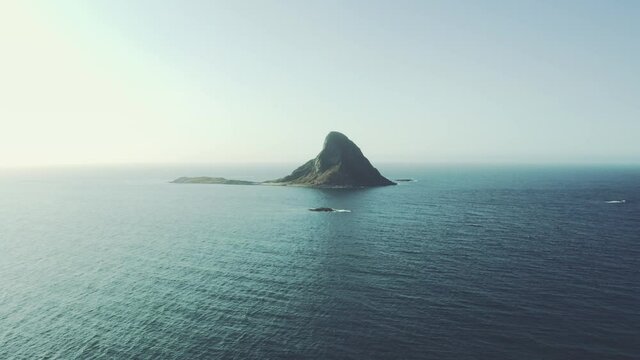 Aerial view Norway landscape sea and Bleiksoya rock beautiful travel destinations nature scenery Vesteralen islands	