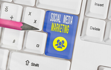 Word writing text Social Media Marketing. Business photo showcasing showing connecting and business sharing through internet