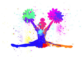 Cheerleading Logo Design. Colorful Sport Background. Dancing Girl. Vector Illustration.