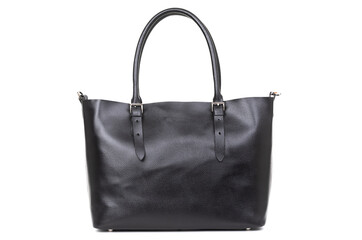 Naklejka premium women black leather bag isolated on white background
