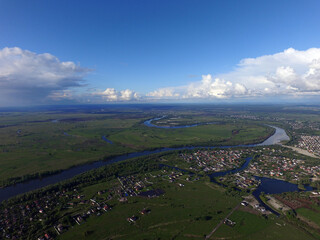 Aerial view of the saburb landscape (drone image). Near Kiev