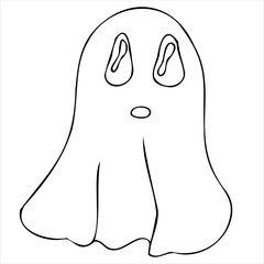 cute kind ghost coloring book, vector doodle element for halloween celebration in black style, black outline
