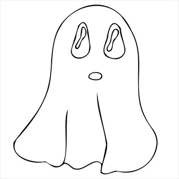 cute kind ghost coloring book, vector doodle element for halloween celebration in black style, black outline