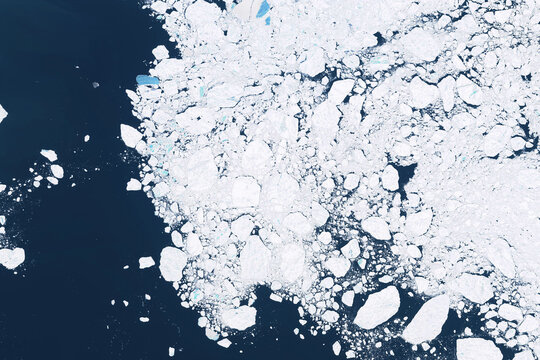 Glaciers and ice melting in the North, satellite image showing the environmental situation