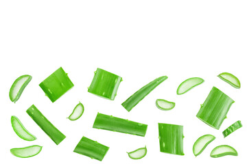 Aloe vera sliced isolated on white background. Top view. Flat lay.