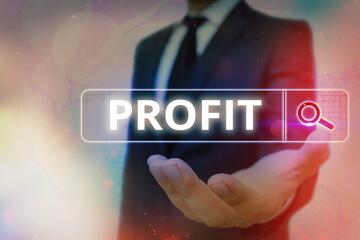 Writing note showing Profit. Business concept for the difference between the amount earned and the...