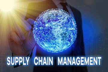 Handwriting text Supply Chain Management. Conceptual photo Aspects of modern smart company logistics processes Elements of this image furnished by NASA