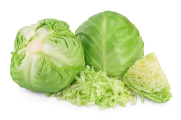 Fototapeta premium Green cabbage isolated on white background with clipping path and full depth of field.