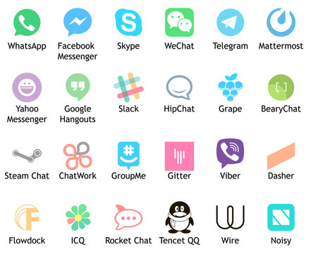 Vector set of social media and messenger icons isolated.