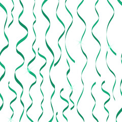 green serpentine ribbons seamless pattern on white background
