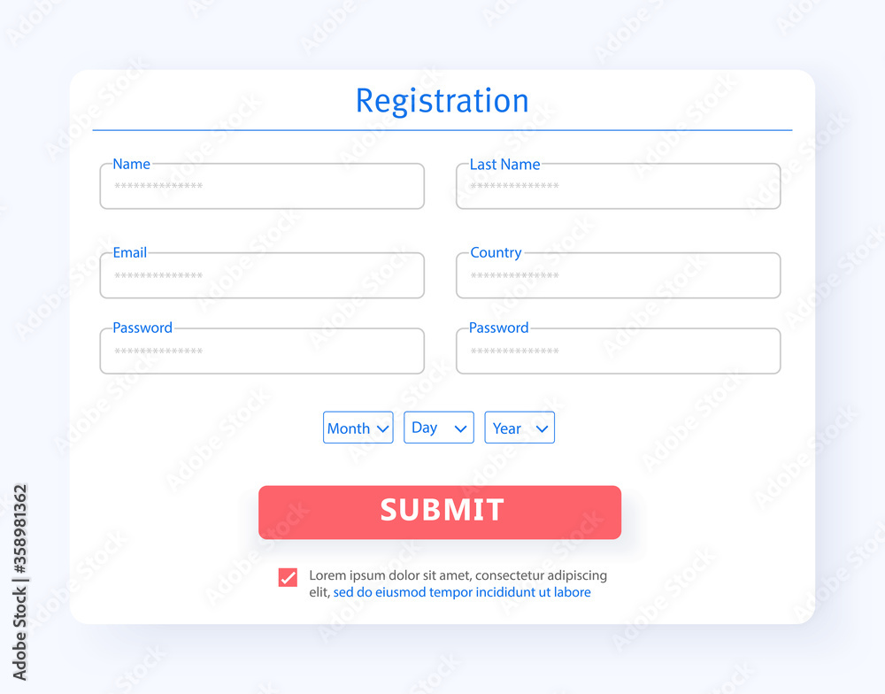 Leinwandbilder interface registration form ux, ui gui screen template for website . new account. create account. ve