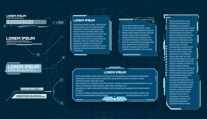 Modern interface elements HUD style, UI, GUI. Vector Callout Titles set. Futuristic callout bar labels, information call box bars and modern digital info boxes layout templates. Vector illustration