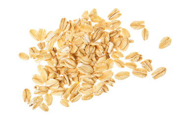 oat flakes isolated on white background. Top view